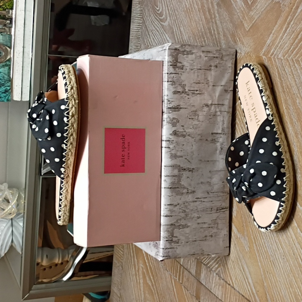 New Kate Spade Saltie Shore Slide Sandals polka Dot Size 8B Espadrille Slides
